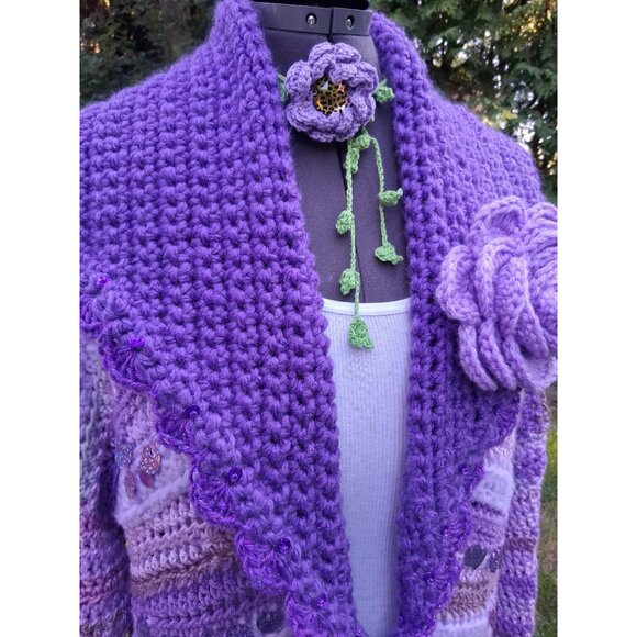 Purple Sequin Floral One of a Kind Sweater L/XL - Picture 3 of 10